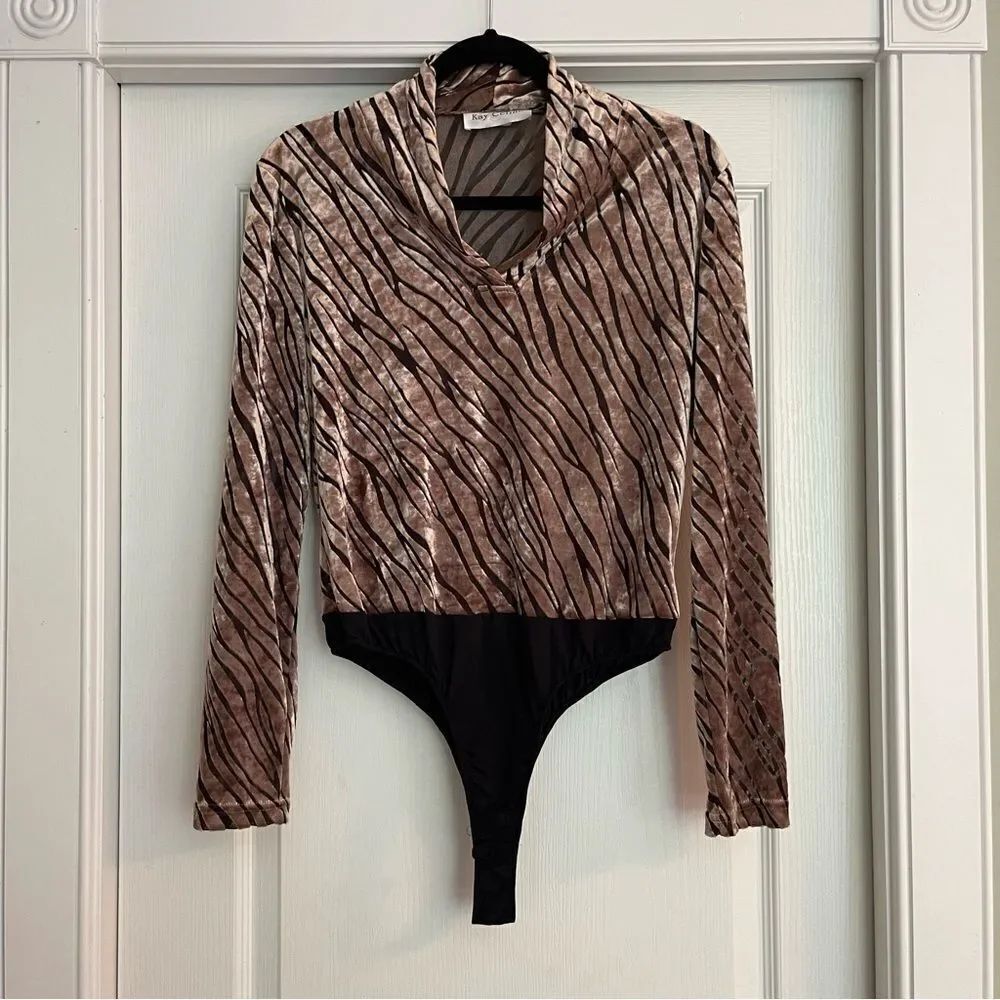 Cream/Brown and Black Velvet Zebra Print Bodysuit